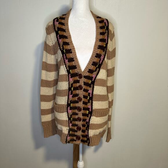 Sparrow Anthropologie tan and brown knit button down cardigan sweater size S - Picture 2 of 13